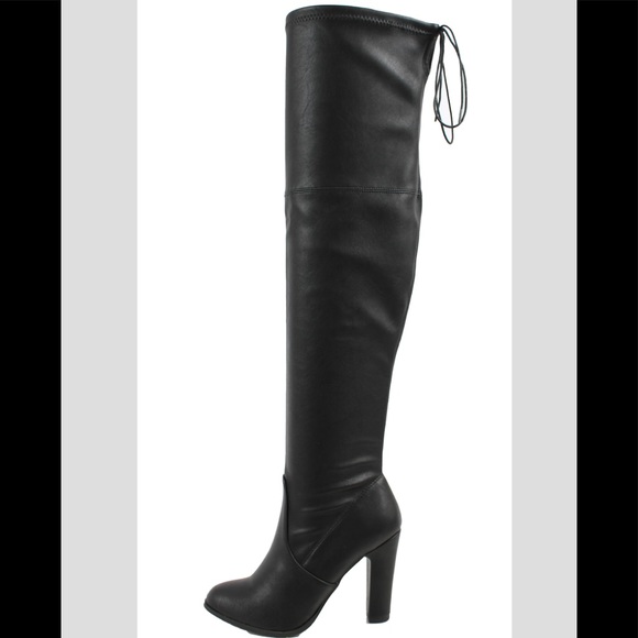 Size 8.5 Black faux leather back tie block heel - Picture 2 of 7